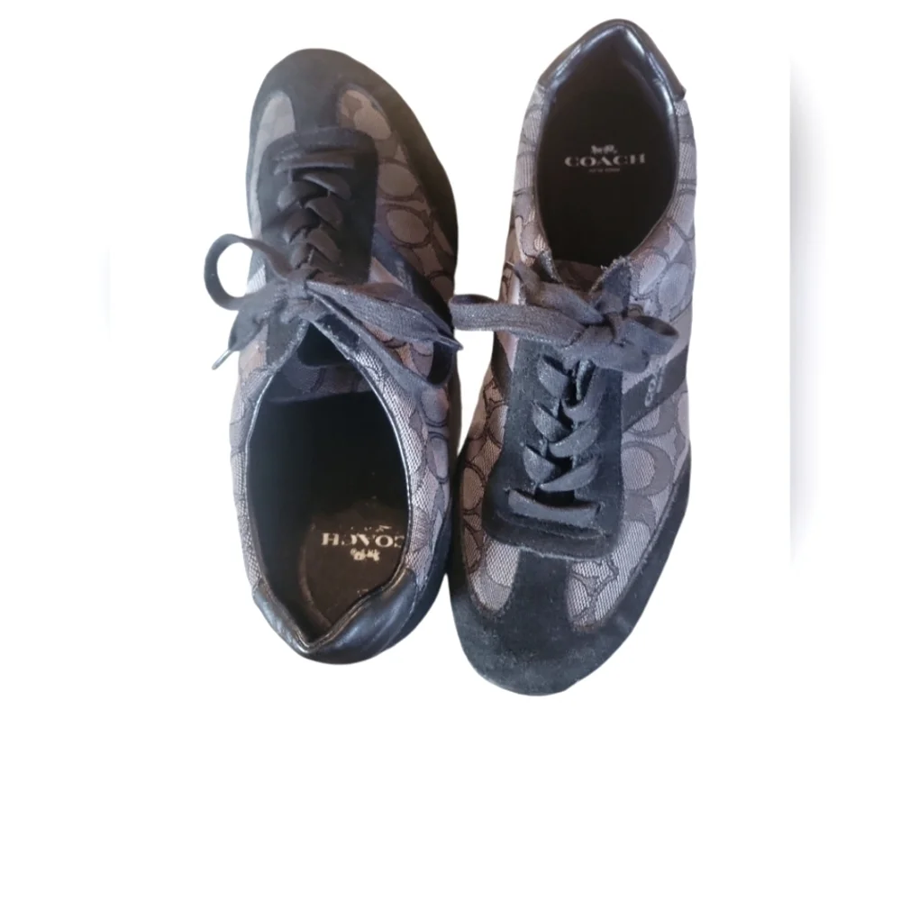 Coach Kelson Black & Gray Signature Monogram Athletic Canvas Suede Shoes 9.5 - Picture 2 of 12